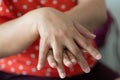 Woman washing hands with alcohol gel to prevent infection corona virus covid-19 Royalty Free Stock Photo