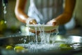 Close up of woman washing plates in the modern kitchen Royalty Free Stock Photo