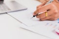 Close up woman working at home office Royalty Free Stock Photo