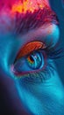 A close up of a woman's eye with colorful makeup, AI Royalty Free Stock Photo