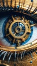 Close-Up of Woman's Eye, Iris Composed of Tiny Clockwork Gears. Generative ai