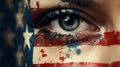 Close-up of a womans eye with beautiful festive makeup celebrating 4th of july independence day Royalty Free Stock Photo