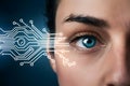 Close up of womans eye with digital circuit, technology concept Royalty Free Stock Photo