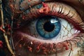 a close up of a womans eye with dried leaves on it Royalty Free Stock Photo