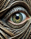 close up of womans eye with ornate and intricate detailed skin patterns