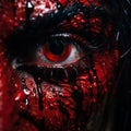 a close up of a womans face covered in blood