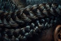 A close-up of a womans hair with beautifully intricate braids styled with precision and care, showcasing a unique and Royalty Free Stock Photo
