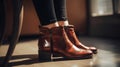 close-up of a womans stylish ankle boots one generative AI