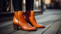 close-up of a womans stylish ankle boots three generative AI