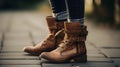 close-up of a womans stylish ankle boots two generative AI