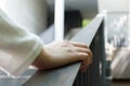Close up of women hand holding handrail Royalty Free Stock Photo