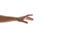 Close up of women hand trying to reach for someone or something isolate on white background. Gesture hand concept.