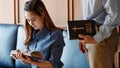 Close up woman holding Read and chant the Bible. A man standing with a close bible It is the belief of Christ to confess your sins