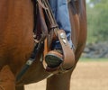 Close up of a Women Horse Riders boot in a stirrup