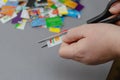 Close-up of women`s hands destroying bank cards Royalty Free Stock Photo