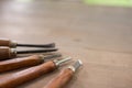 Close up wood carving tools