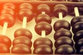 Close up of a wooden abacus beads. Selective foc Royalty Free Stock Photo