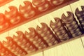 Close up of a wooden abacus beads. Selective foc Royalty Free Stock Photo