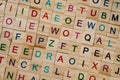 Close up of a wooden alphabet tiles as a background