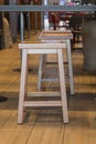 Close-up of wooden benches and floating floor