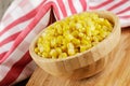 Close up of a wooden bowl of delicious Sweet Corn