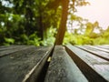 Close up wooden chair the rest point in Khao Luang mountain in Ramkhamhaeng National Park