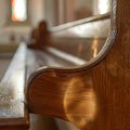 Close-up of a wooden church pew generated by artificial intelligence