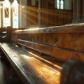 Close-up of a wooden church pew generated by artificial intelligence