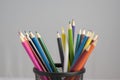 Close up of wooden colorful pencils, group of scattered crayons, isolate od white background Royalty Free Stock Photo