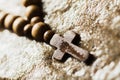 Close up of wooden cross on beach