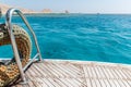 Close-up of a wooden deck end of a yacht