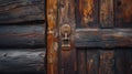 A close up of a wooden door with an old brass handle, AI Royalty Free Stock Photo