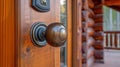 A close up of a wooden door with an ornate handle, AI Royalty Free Stock Photo