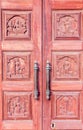 Close up of wooden door with rusted handle, Chennai, India, Feb 19 2017 Royalty Free Stock Photo