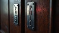Close up on wooden doors with metal plates showing Push and Pull text. These signs guide entry and exit directions for building Royalty Free Stock Photo