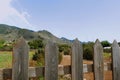 Close-up of a wooden fence in the countryside Royalty Free Stock Photo