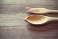 Close-up of wooden fork and spoon Royalty Free Stock Photo