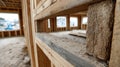 Close-up of wooden framework in an unfinished house construction. Royalty Free Stock Photo