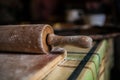 Close Up of a Wooden Rolling Pin in Kitchen Royalty Free Stock Photo