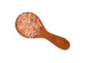 Close up wooden scoop spoon of pink Himalayan salt Royalty Free Stock Photo