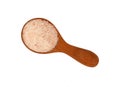 Close up wooden scoop spoon of pink Himalayan salt Royalty Free Stock Photo