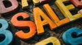 A close up of a wooden sign that says sale, AI