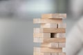 Close up of wooden stack game isolated on grey background