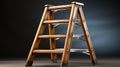 Close-up of wooden staircase on grey background, abstraction and conceptualism