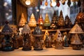 close-up of wooden stall selling handmade ornaments