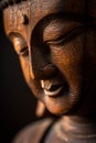 Close Up of a Wooden Statue of Buddha Royalty Free Stock Photo