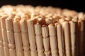 Close up of wooden toothpicks on a black background. Royalty Free Stock Photo