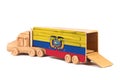 Close-up of a wooden toy truck