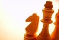 Close-up of wooden vintage chess pieces Royalty Free Stock Photo