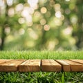 Close Up of Wooden Walkway in Grass